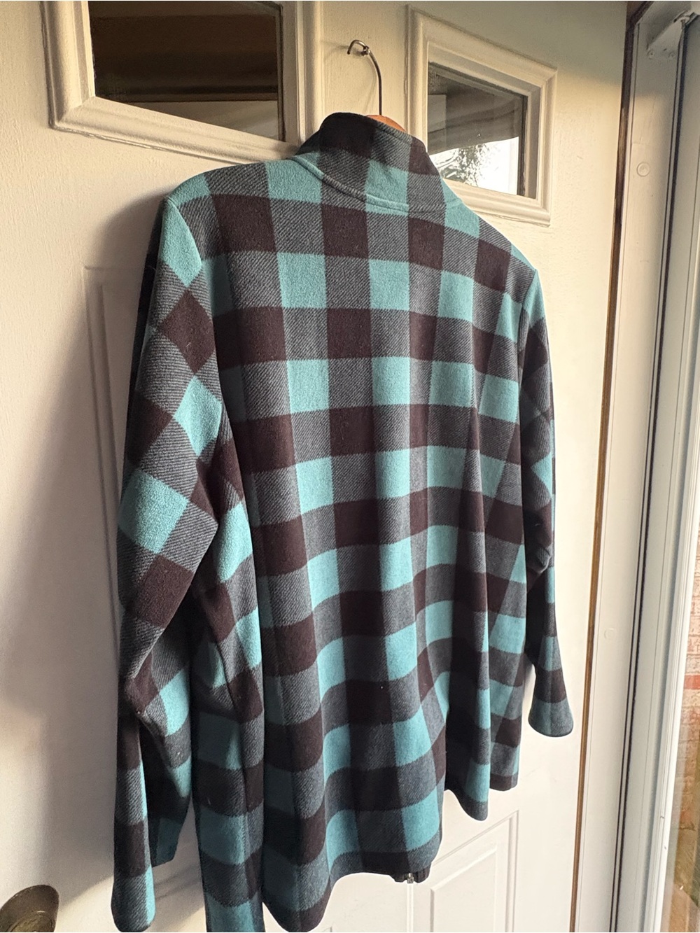 D&Co Denim & Co Plaid Full Zip Jacket Light Blue & Black Size 2X Pockets - Picture 2 of 11